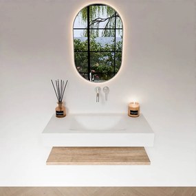 Zaro Alan badmeubel 90cm met planchet washed oak en vrijhangende wastafel cloud midden zonder kraangat talc