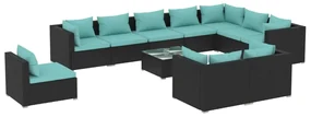 vidaXL 11-delige Loungeset met kussens poly rattan zwart