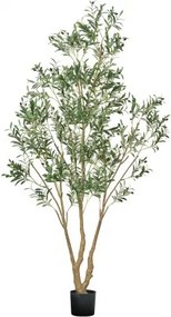 VEVOR Kunstolijfboom, 2,4 m met zwarte pot, kunstboom met natuurlijke houten stam en realistische groene bladeren en vruchten, kunstplant voor binnen, thuis, op kantoor en in de woonkamer