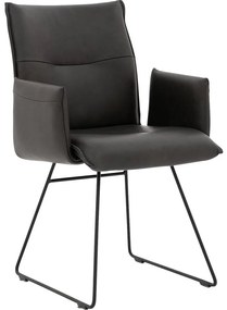 Goossens Excellent Eetkamerstoel Nica grijs leer met armleuning en Sledevoet,, modern design