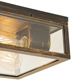 Buitenlamp Vintage plafondlamp antiek goud IP44 2-lichts - Charlois Industriele / Industrie / Industrial, Klassiek / Antiek E27 IP44 Buitenverlichting vierkant