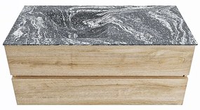 Mondiaz Vica DLux badmeubel 110cm washed oak 2 lades met wastafel lava links 1 kraangat