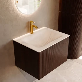 Mondiaz Kurve-dlux 60cm badmeubel ruby met 1 lade en wastafel cloud midden 1 kraangat ostra