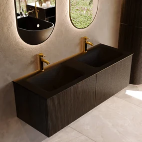 Mondiaz Kurve 130cm badmeubel shadow met 2 lades en wastafel cloud dubbel 2 kraangaten urban