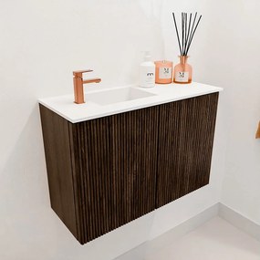 Mondiaz Joya 60cm toiletmeubel walnut met wastafel faye links 1 kraangat talc