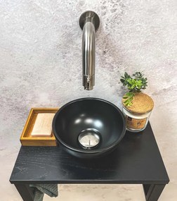 Saniclear Lovi fonteinset met zwarte waskom en RVS kraan voor in het toilet