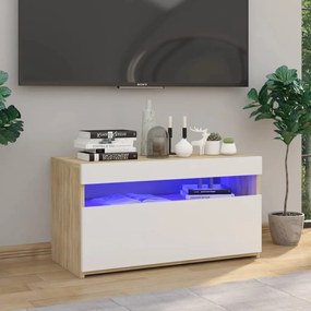 vidaXL Tv-meubel LED-verlichting 75x35x40 cm wit en sonoma eikenkleur
