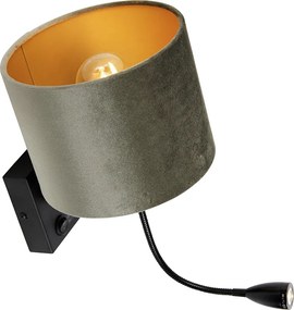 Wandlamp zwart met velours kap groen 18cm - Brescia