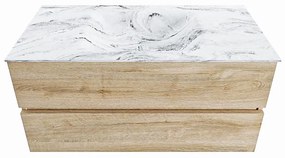 Mondiaz Vica DLux badmeubel 100cm washed oak 2 lades met wastafel glace midden zonder kraangat