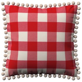 Dekoria Kussenhoes Wera met pompons, wit-rood ruit 45 x 45 cm