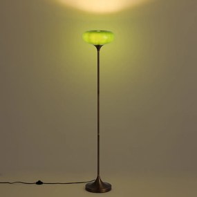 Retro vloerlamp donker brons met groene glazen kap 150cm - Glaze