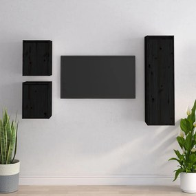 vidaXL Tv-meubelen 3 st massief grenenhout zwart
