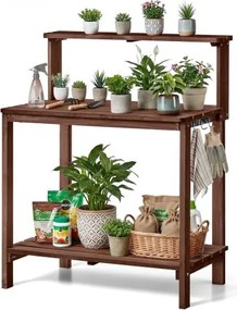 VEVOR Plantentafel, Tuintafel, Werktafel voor in de tuin met groot houten blad, planken en haken, Bloementafel, Verpottafel voor buiten op terras en in de tuin, Bruin, Plankmodel, 910x495x1085 mm