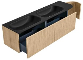 Mondiaz Kurve 165cm badmeubel ronding rechts oak met 2 lades en 1 deur en wastafel big small dubbel/links 2 kraangaten urban