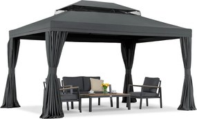 Antracietkleurig tuinpaviljoen met gordijnen Valencia 3x4m Garden Point