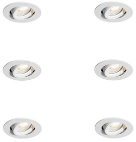 Set van 6 inbouwspots wit kantelbaar 6,5cm incl. LED IP54 ultra slim - Pupil