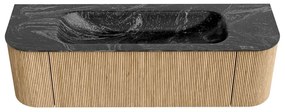 Mondiaz Kurve-dlux 150cm badmeubel ronding links/rechts oak met 1 lade en 2 deuren en wastafel big medium midden zonder kraangat lava