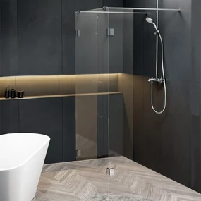 Riho Scandic X202 vrijstaande douchewand 155cm met 40cm zijwand chroom