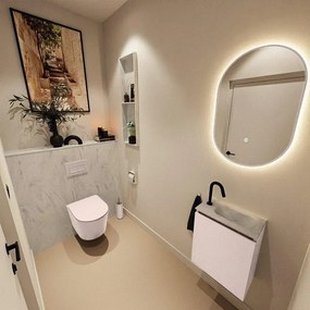 MONDIAZ TURE-DLUX 40cm toiletmeubel Rosee. EDEN wastafel Opalo positie rechts. Met 1 kraangat. TUREDX40ROSR1OPA