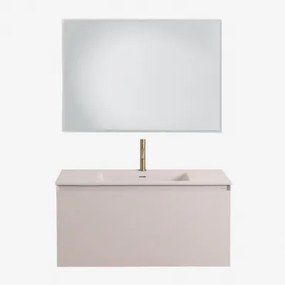 Macrae Houten Badkamermeubelset Met Geïntegreerde Wastafel Beige – Linnen & Rechthoekige Led En Anticondens 100x70 Cm Riben - Sklum
