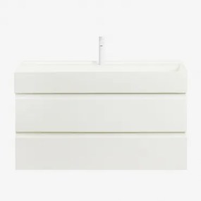 Ona Zwevend Badkamermeubelset Van Hout En Essenfineer Met Geïntegreerde Wastafel Wit & Spiegelloze & ↔︎ 100 Cm & Wit ↑20 Cm Met Aftapkra - Sklum