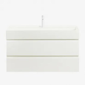 Ona Zwevend Badkamermeubelset Van Hout En Essenfineer Met Geïntegreerde Wastafel Wit & Spiegelloze & Wit ↑20 Cm Met - Sklum