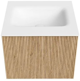 Mondiaz Kurve 50cm badmeubel oak met 1 lade en wastafel grunne midden 1 kraangat