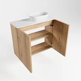 Mondiaz Fowy toiletmeubel 60cm washed oak met witte waskom rechts zonder kraangat