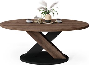 Mazzoni LOXA Bruin Eiken / Zwart - OVALE SALONTAFEL 120x65 cm