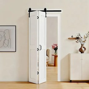 VEVOR Vouwschuifdeur in schuurstijl 914x2134 mm, gemaakt van MDF, inclusief beslagset en ruimtebesparend H-frame ontwerp, vouwschuifdeur voor slaapkamer en woonkamer, wit (montage vereist)