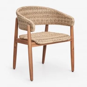 Set Van 4 Eetkamerstoelen Met Armleuningen Van Acaciahout En Synthetisch Riet Ribeira Acacia Bruin - Sklum