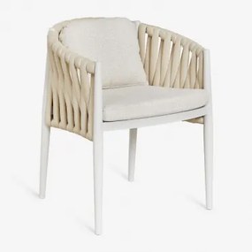 Pakket Van 4 Eetkamerstoelen Met Armleuningen In Aluminium En Sereilen Bouclé Stof Bouclé Natuurlijke Kleuren - Sklum
