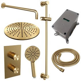 Brauer Gold Edition complete inbouw regendouche met 3 standen handdouche, gebogen wandarm, glijstang en hoofddouche 30cm set 46 messing geborsteld PVD