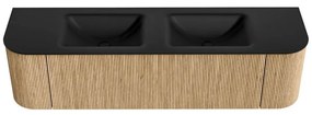 Mondiaz Kurve 170cm badmeubel ronding links/rechts oak met 1 lade en 2 deuren en wastafel cloud dubbel zonder kraangat urban