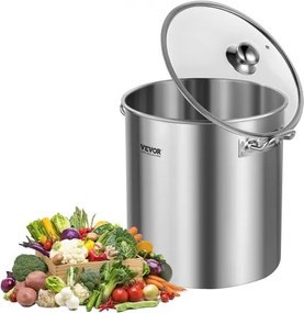 VEVOR RVS soeppan, 22,7 L grote inhoud, kookpan met deksel en handvat, professionele soeppan, schuurbehandeling, voor stomen, koken of bakken, zilver