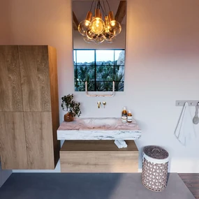 Mondiaz Alan DLux badmeubel 100cm washed oak 1 lade met wastafel glace midden zonder kraangat
