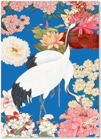 Poster Japanese Cranes Floral Art