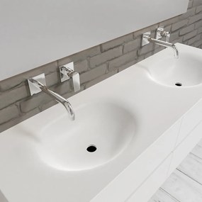 Zaro Sevilla Solid Surface badmeubel 150cm mat wit zonder kraangat dubbele spoelbak 4 lades