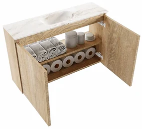 Mondiaz Ture DLux toiletmeubel 80cm washed oak met wastafel frappe midden met kraangat