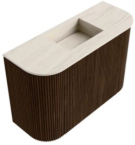 Mondiaz Joya DLux 65cm toiletmeubel ronding links/rechts walnut met wastafel faye midden zonder kraangat meli