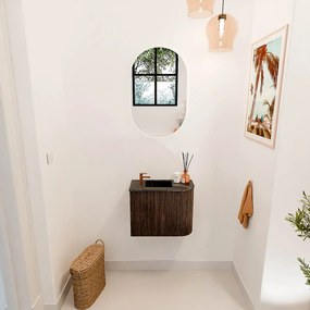 Mondiaz Joya DLux 50cm toiletmeubel ronding rechts walnut met wastafel faye links 1 kraangat lava