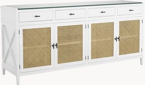 Dressoir Bahamas van mahoniehout en rotan met glazen tafelblad