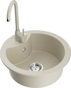 Mexen Diego granitische gootsteen 1-compartiment met keukenkraan Telma, beige - 6512-69-670200-69