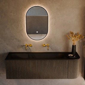 Mondiaz Kurve 145cm badmeubel ronding rechts shadow met 1 lade en deur en wastafel big large links zonder kraangat urban