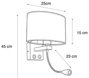 LED Wandlamp messing met ovale velours kap blad Design 25cm - Brescia Combi Modern, Klassiek / Antiek E27 vierkant Binnenverlichting Lamp
