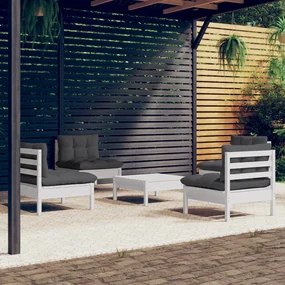 vidaXL 5-delige Loungeset met antracietkleurige kussens grenenhout