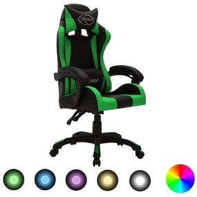 vidaXL Racestoel met RGB LED-verlichting kunstleer groen en zwart