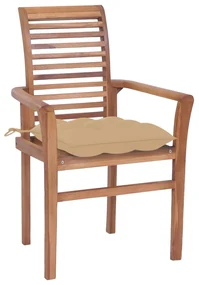 vidaXL Eetkamerstoelen 4 st met beige kussens massief teakhout