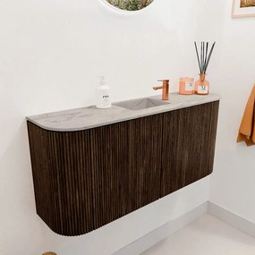 Mondiaz Joya DLux 95cm toiletmeubel ronding links/rechts walnut met wastafel faye midden 1 kraangat glace