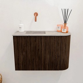 Mondiaz Joya DLux 60cm toiletmeubel ronding rechts walnut met wastafel faye links zonder kraangat glace